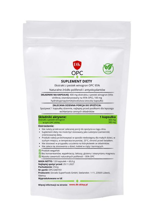 OPC 95% z pestek winogron 120 kaps 400 mg ekstrakt antyoksydant