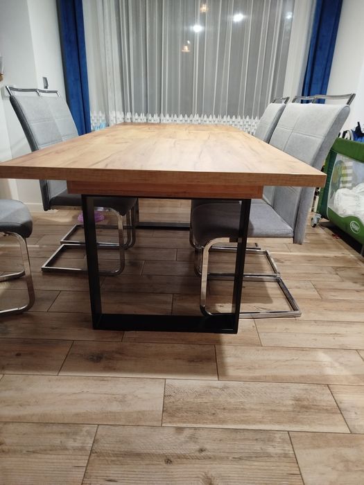Stół rozsuwany dąb złoty craft + 8 krzeseł