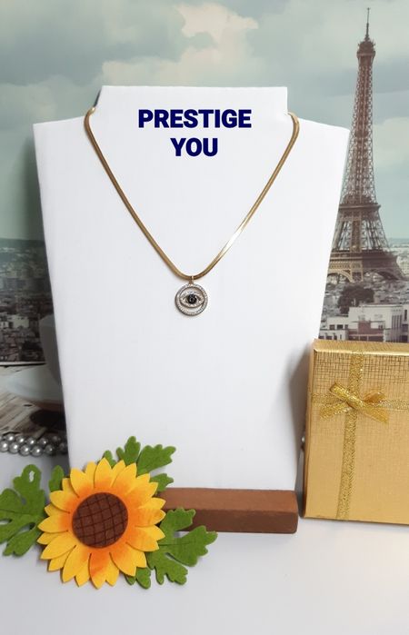 Colar aço inoxidável, com olho turco em zircónias