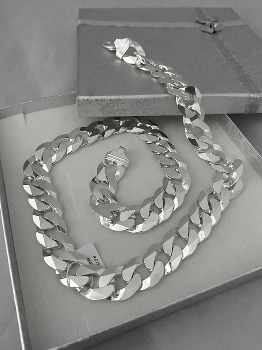 Nowy ŁAŃCUSZEK Męski SREBRNY PANCERKA 15,5 mm 60cm 925. Sklep