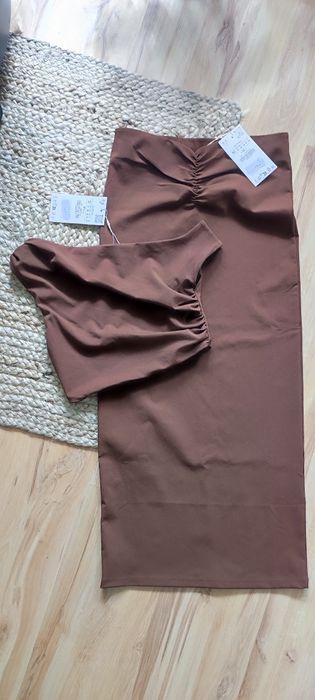 Komplet spodnica M /S 36 i top S / XS 34 brąz Zara nowy metki