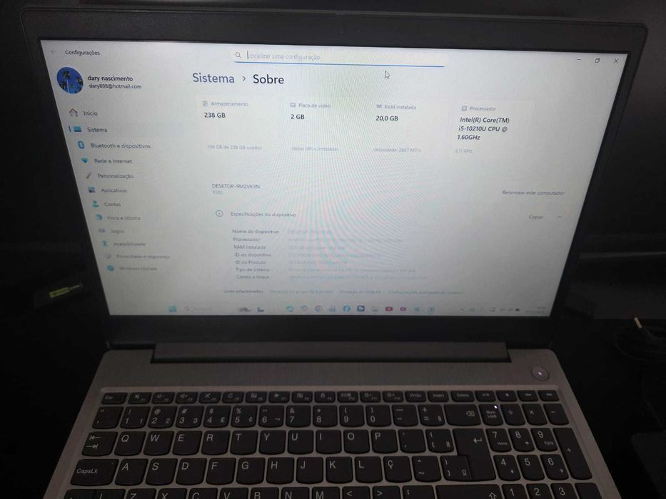 Vendo ou troco Portátil Lenovo i5 10ª 20GB RAM SSD 250gb + Gráfica MX330