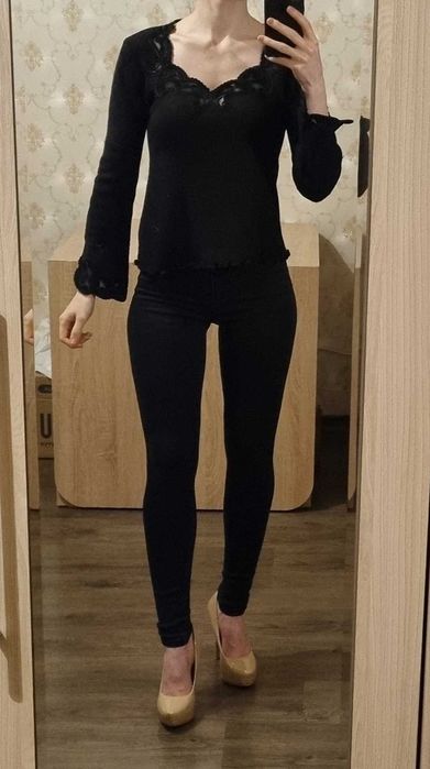 Вінтажний чорний светр букле з вовною Escala, розмір M-L/46-48