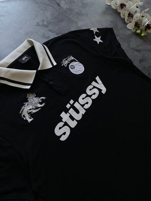 Поло футболка Stussy big logo чёрная мужская оригинал