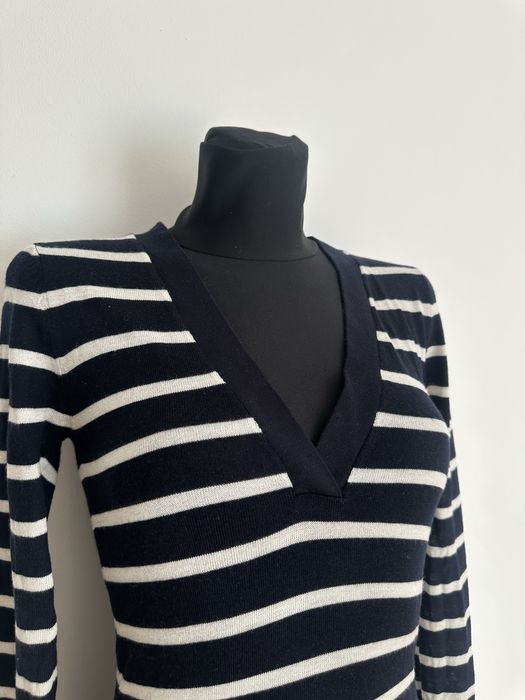 Granatowe damski body sweterkowe w paski 40% modal 10% wełna S 36 Zara