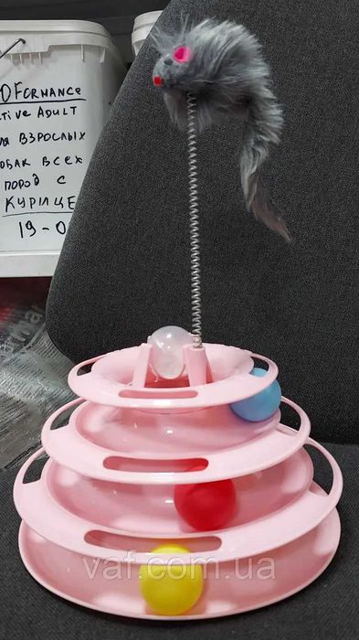 Іграшка для котів Трирівневий трек з м'ячами ті мишею 25 см