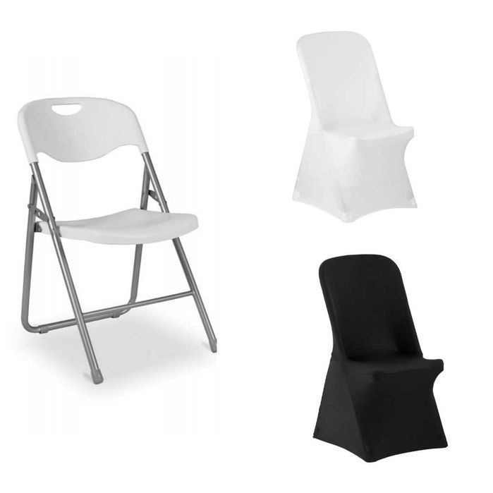 Wynajem Stoły, Krzesła, Ławki Cateringowe Pokrowiec Biały Czarny BEZ