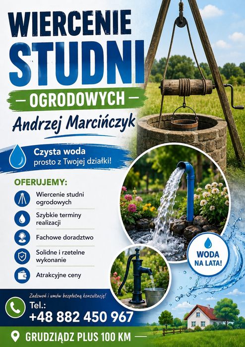Studnia ogrodowa, wiercenie studni