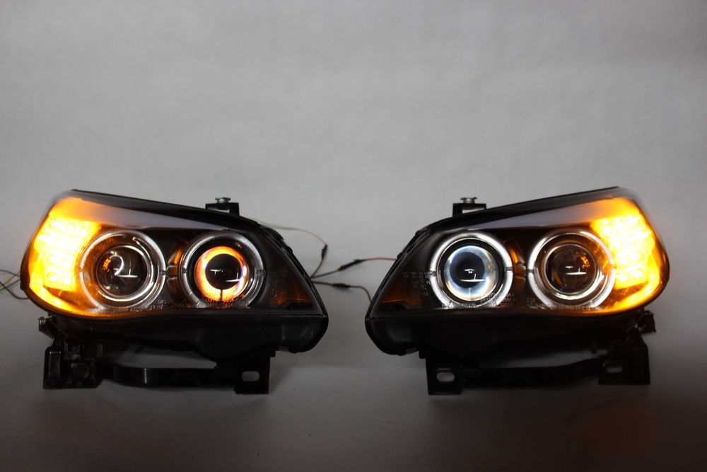 Lampy przednie przód BMW E60 E61 03-04 D2S XENON RINGI LED NEON BLACK
