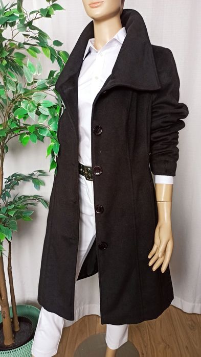 Sg Elegancki czarny płaszcz damski 42 , 44 XL klasyk dyplomatka damska