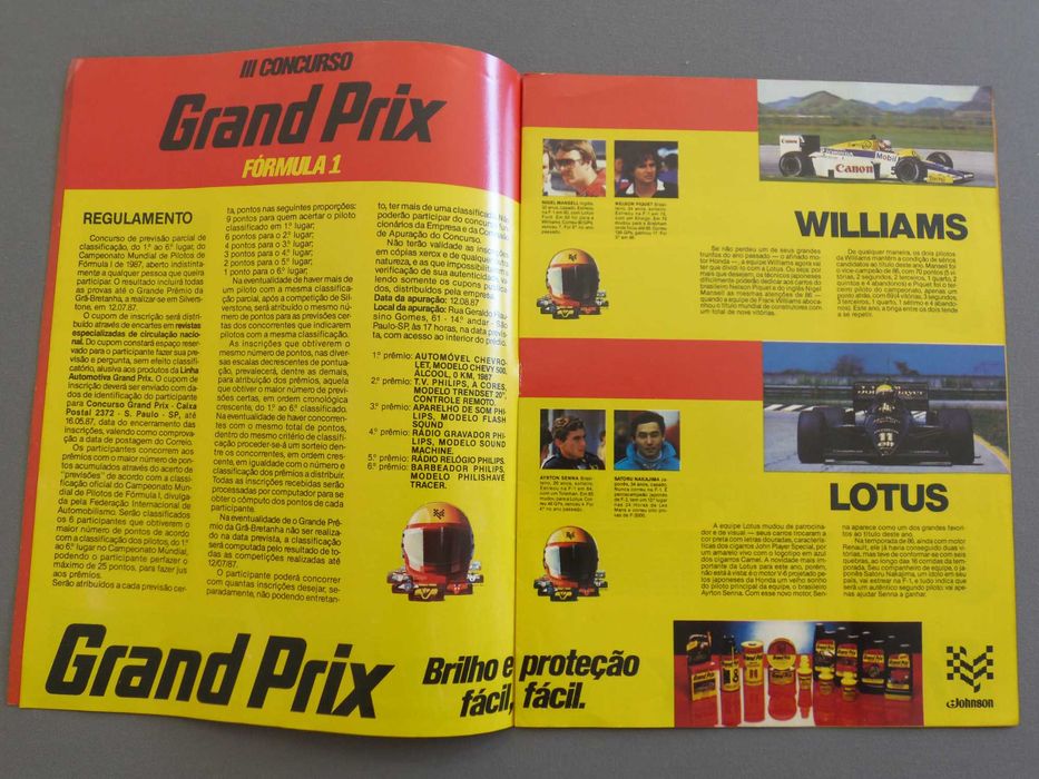 Suplemento Quatro Rodas Formula 1 III Concurso Grand Prix 1987