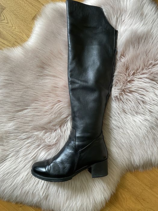 Чорні ботфорти вище колін / жіночі чоботи/ зимове взуття