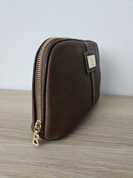 Bogner Oryginalna Brązowa Kosmetyczka, Elegancka, Brąz, Złoto, Skórar