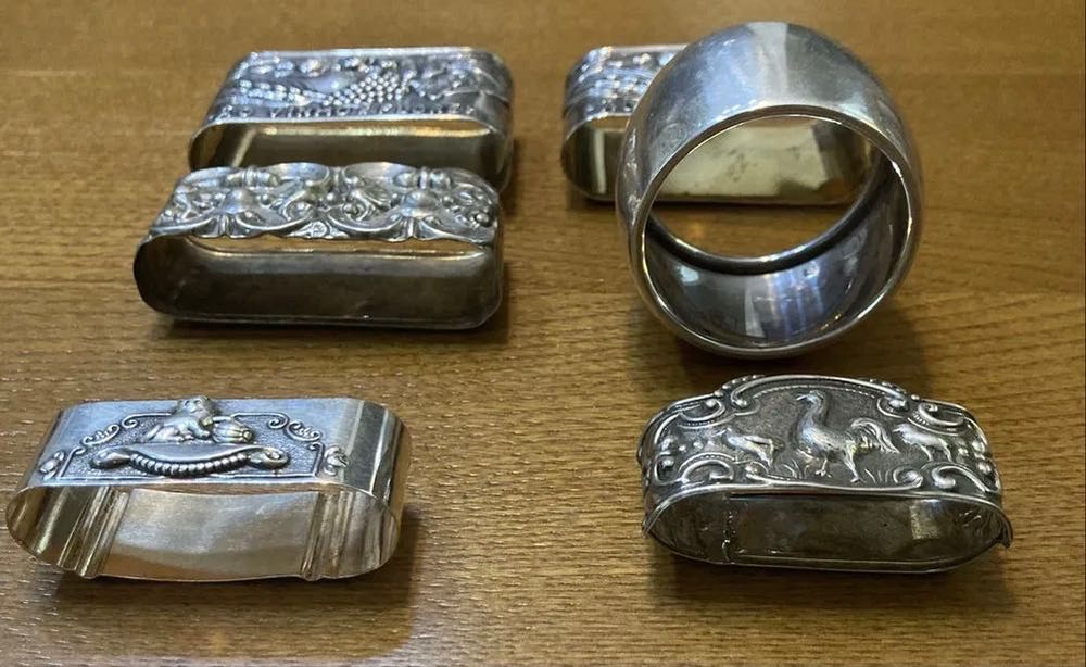 Lote ( 6 ) argolas de guardanapo em prata