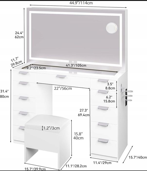 Toaletka z podświetlanym lustrem