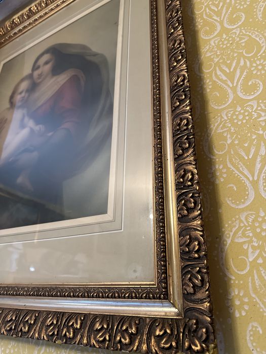 Ogromny obraz- Madonna Sykstyńska- drewniana zlota rama