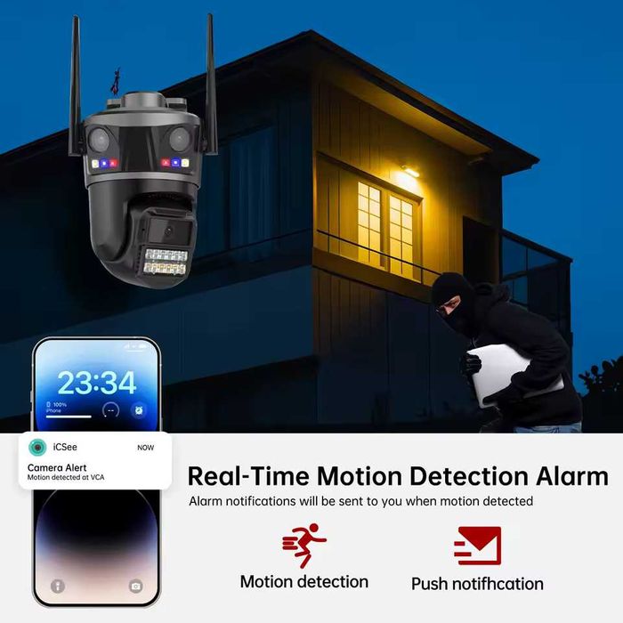 Câmara de Vigilância 6K HD – 3 Lentes | PTZ | Wi-Fi | IA | iCSee |IP66