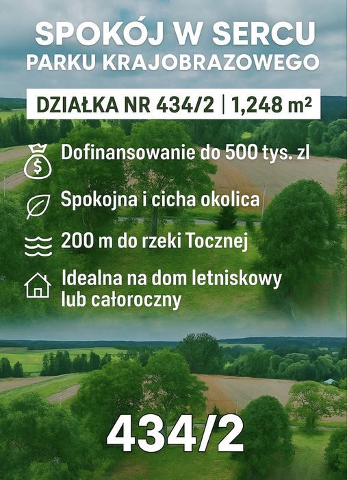Działka budowlana 1248 m² – warunki zabudowy – 200 m do rzeki – 1h30 o