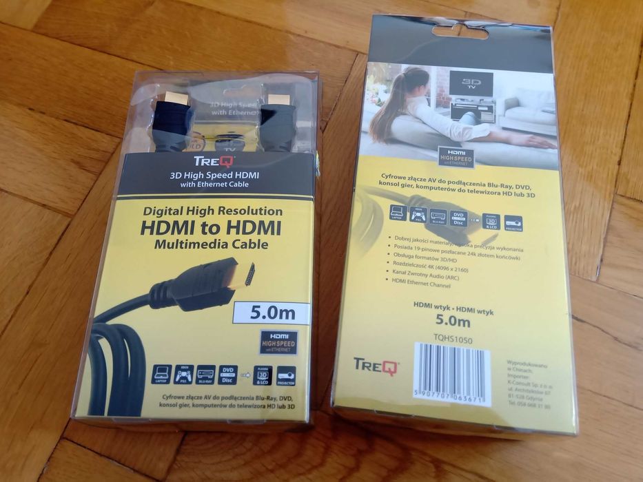 Kabel HDMI HD-4K. 5 metrów! Złocone wtyki, super jakość.