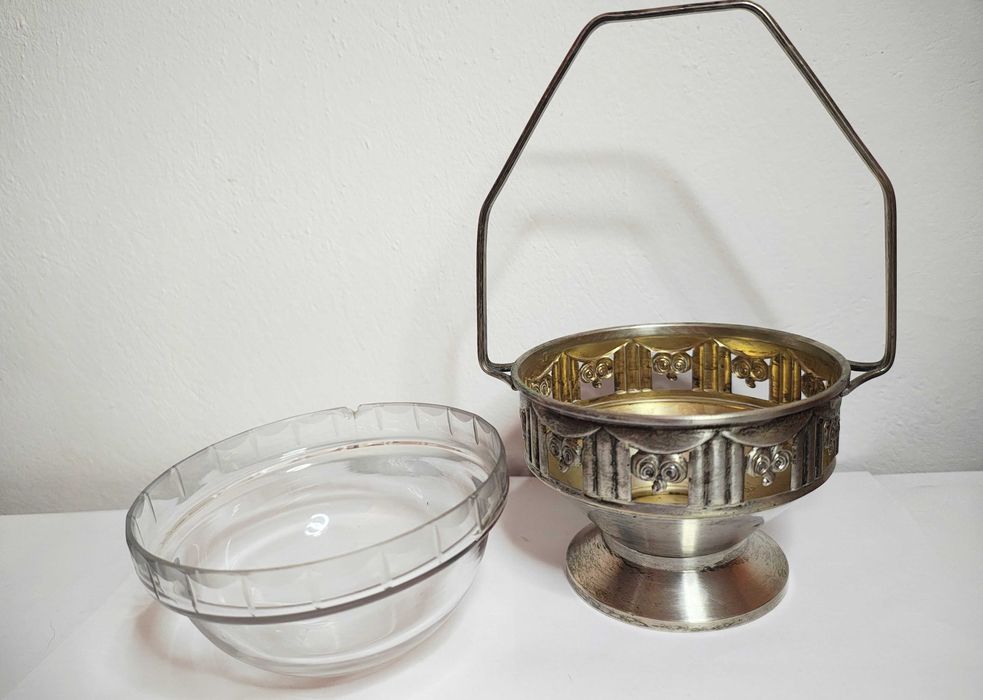 Stara platerowa cukiernica Art Deco