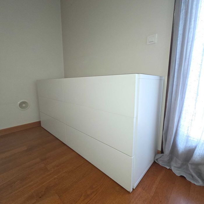 Cómoda Branca, 6 gavetas 180X54X83 + Mesa cabeceira branca 60x44x46