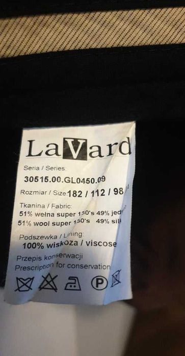 garnitur LAVARD na 182 cm głęboka czekoalda ideał marynarka +spodnie