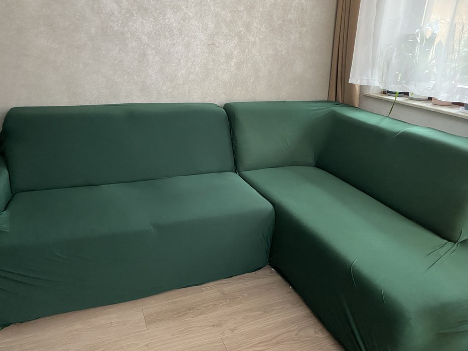 Elastyczny zielony pokrowiec na kanapę 145-185cm