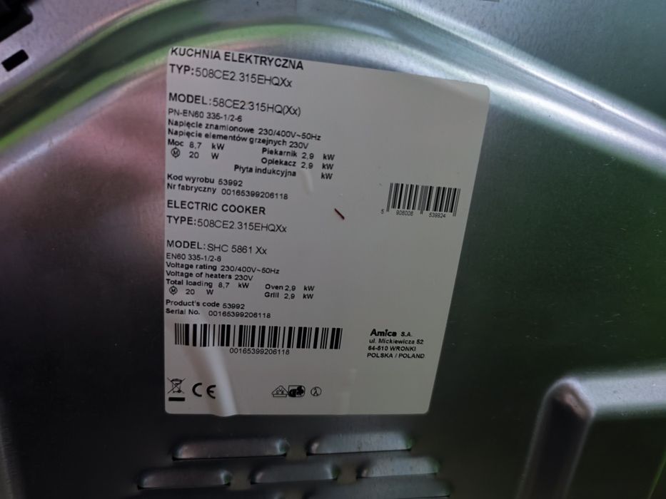 Kuchnia elektryczna Amica uszkodzona