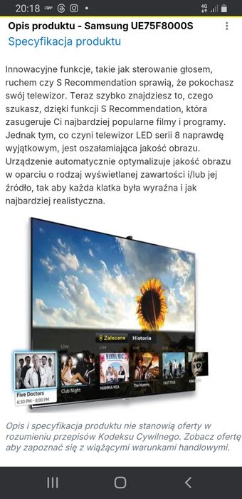 Sprzedam telewizor Samsung 75 cali
