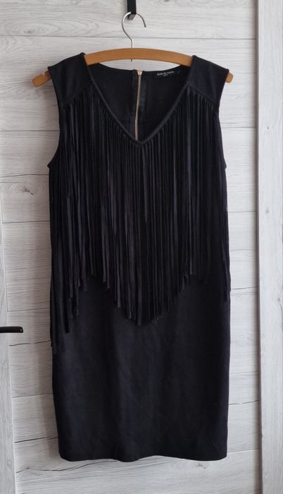 Sukienka Czarna Frędzle Zip M S Jedyna Cudna