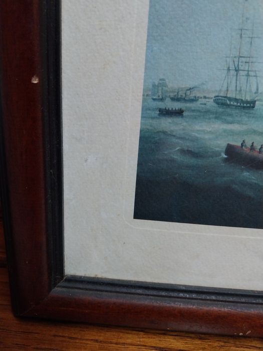 Quadro com gravura inglesa com embarcaçao.