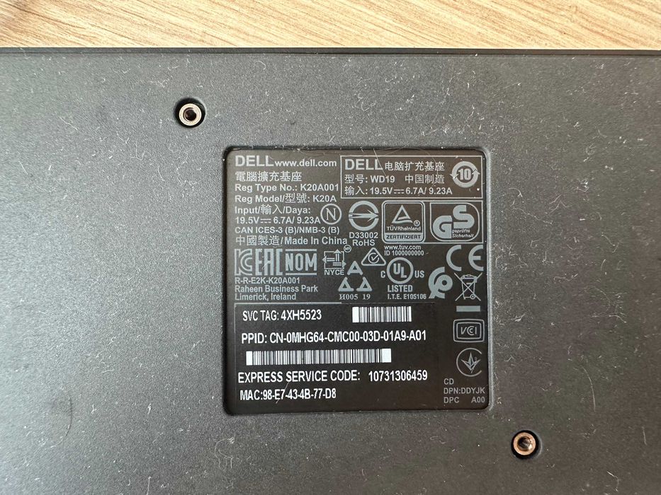 Док-станція Dell WD19 K20A001 USB Type-C