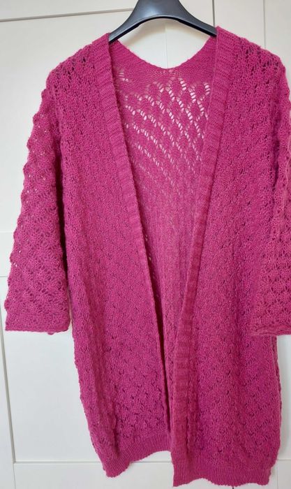 Sweter ażurowy narzutka kardigan śliwka Italy roz. S/M