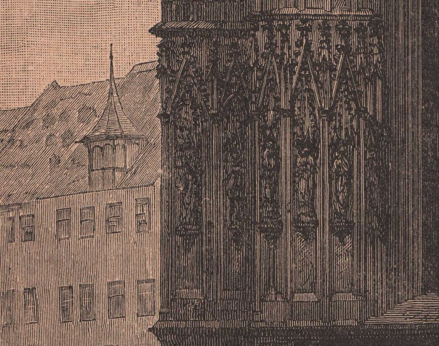 Norymberga Kościół Św. Sebalda Duży drzeworyt 1888 r. autentyk