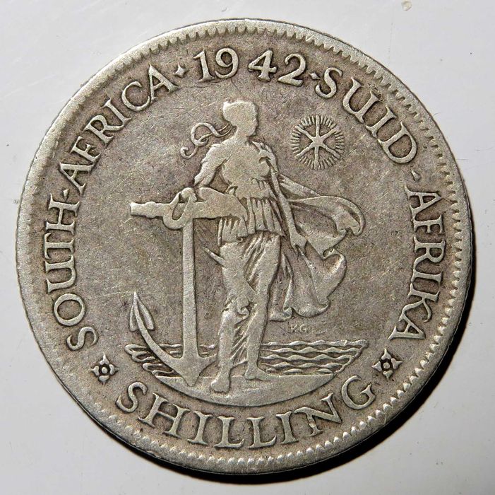 Moeda Africa do Sul - 1 Shilling 1942 . PRATA