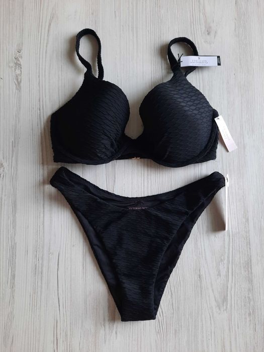 Черный купальник Victoria's secret пуш-ап сдельный бандо стринги S M L