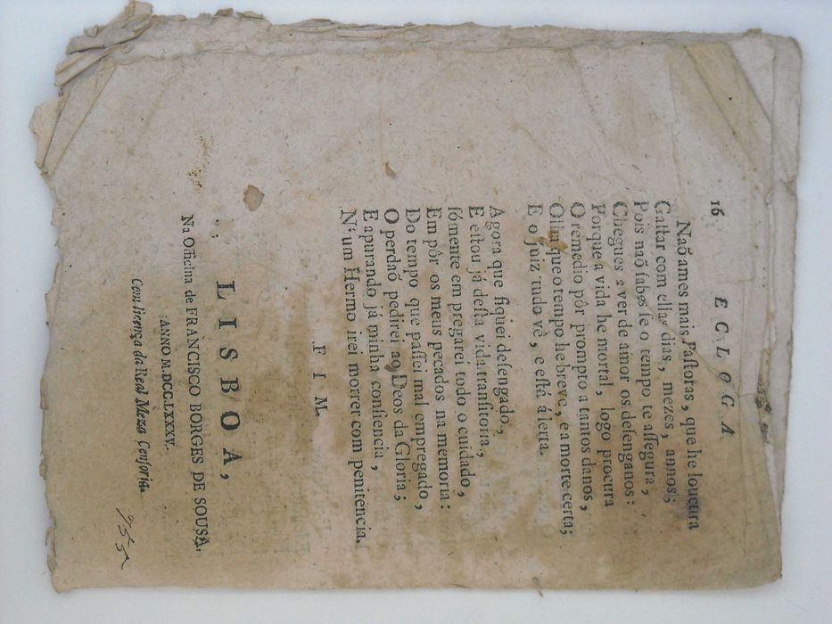 Ecloga Pastoril, Em que se Trata os Grandes Excessos, que o Pastor Aonio...1785
