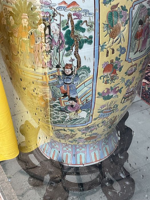 Vaso oriental kaolin clay blue pigment art work 79 cm discrição abaixo