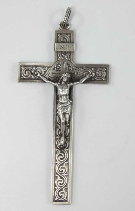 UNIKAT SREBRO pektorał KRZYŻ krzyżyk krucyfiks 9,2 cm 31,6 gram JEZUS