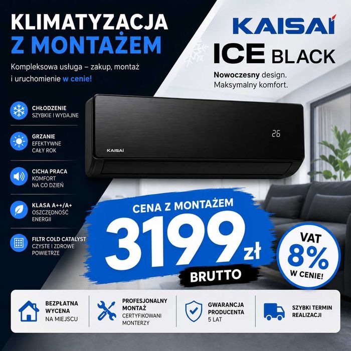 Klimatyzacja Kaisai ICE Black 3,5kW z montażem – tylko 3199 zł brutto!