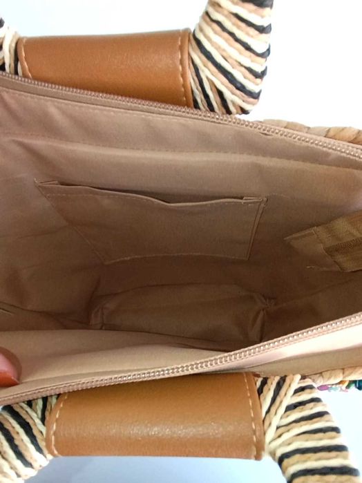 Mala Ceira em Palha Natural e aplique de Pedrinhas Coloridas