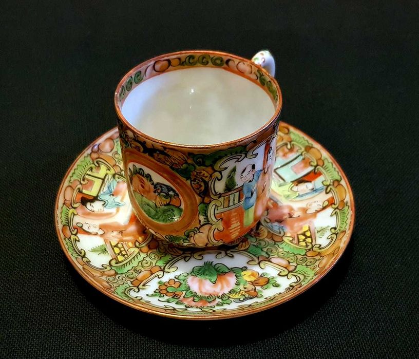 Conjunto chávena e prato de café louça Mandarim China