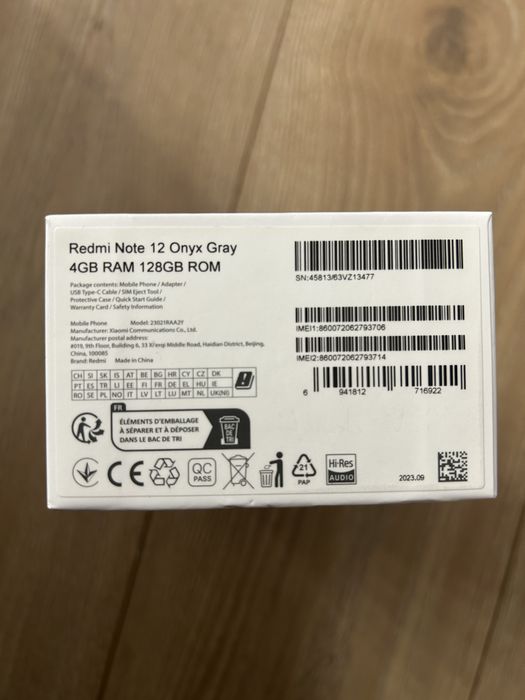 Redmi Note 12 Onyx Gray 128GB ROM 4GB RAM