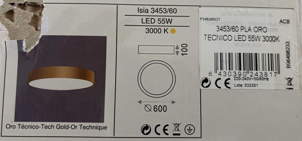 Plafon / Candeeiro de Teto Isia Ouro - 60 cm LED 55W  3000 K