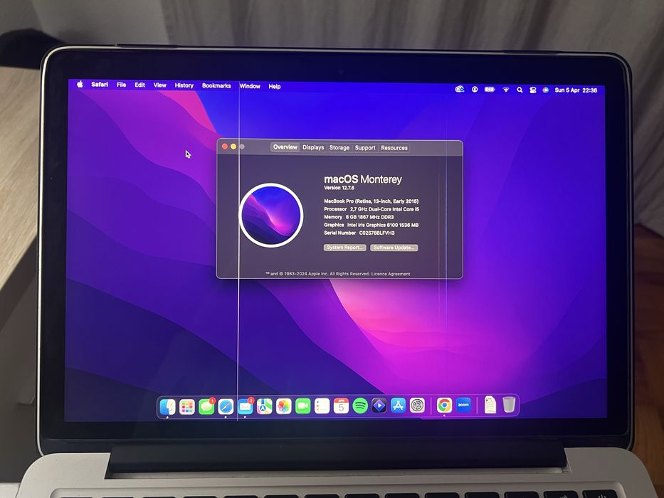 MacBook Pro 13” Retina (Início de 2015) - 100% funcional - 8GB RAM - 121 GB SSD - Intel i5 - 733 ciclos de bateria