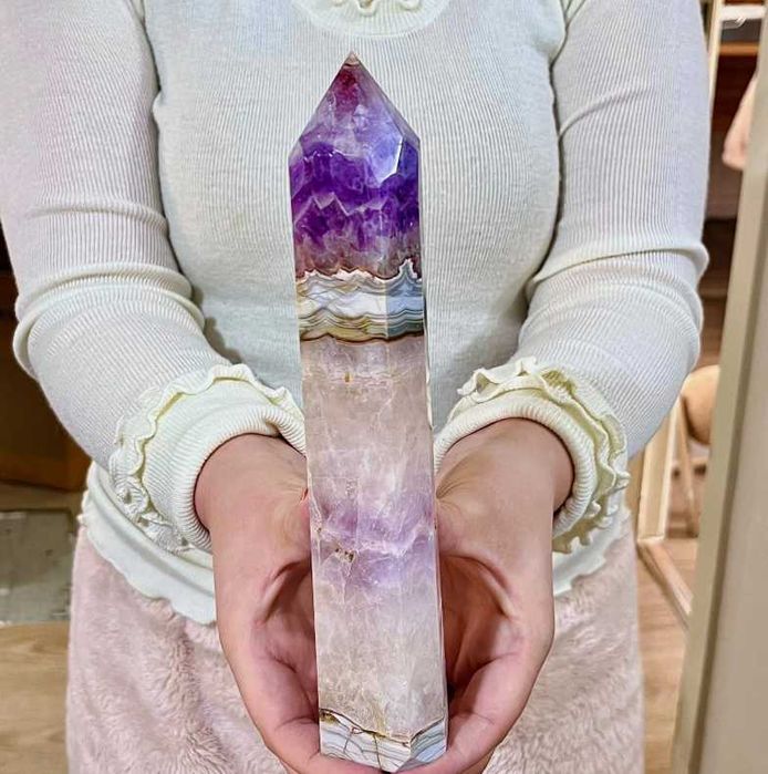 Obelisco cristal grande de ágata, ametista e quartz