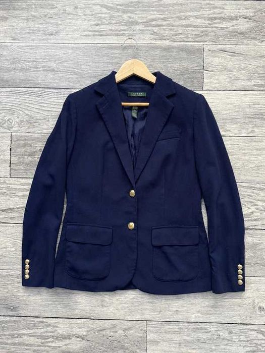 Marynarka damska Ralph Lauren wełniana granatowa M 38 old money women wool blazer jacket
