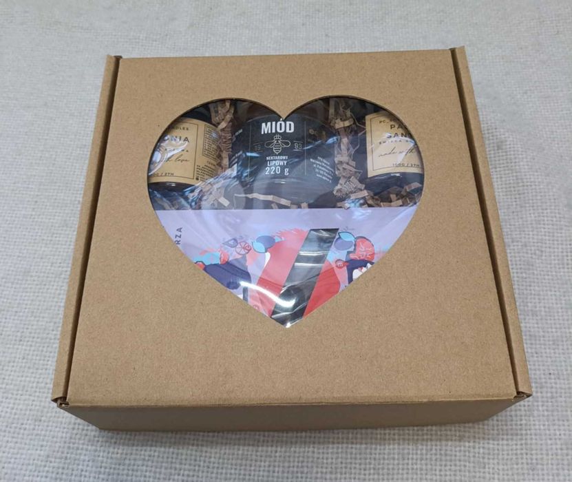 Zestaw Prezentowy 2xŚwieca Sojowa 120+Miód L.220g+Czek. Gorzka SERCE