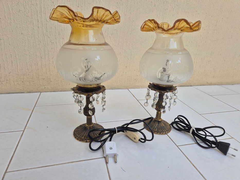 Par de candeeiros de mesa vintage + globo de vidro extra