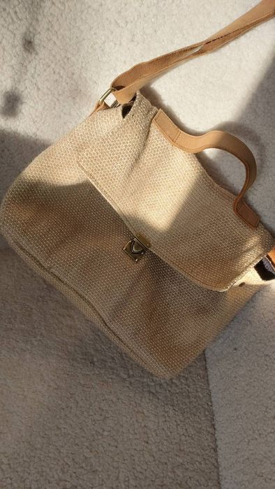 Джутова сумка,натуральна шкіра,плетена сумка